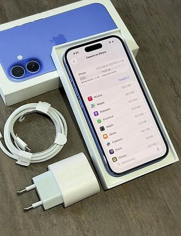 iphone 1q: IPhone 16, 128 GB, Göy, Zəmanət, Simsiz şarj, Face ID — 2