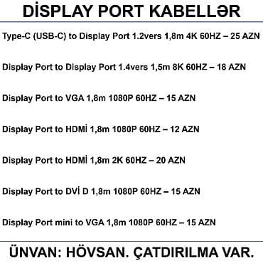 mini ipad: HDMİ DVİ VGA Display Port Type-C USB Kabellər 📍Ünvan: Bakı şəh — 5