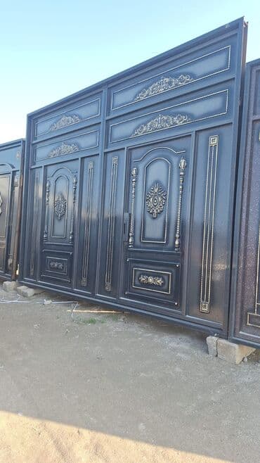 жер тошок: Железо Дворовые ворота, Распашные, 3 м, Механические, С дверью, цвет - Голубой, Нет кредита, Платная установка, Платная доставка — 40