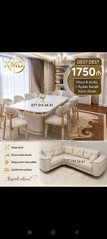 XMD brendindən yemək otağı dəsti Tərkib: - Yemək masası (açılan