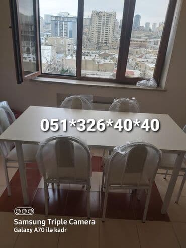 Masa və oturacaq dəstləri: Qonaq otağı üçün, Yeni, Açılan, Dördbucaq masa, 6 stul — 2