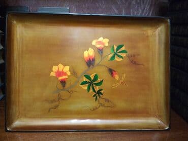 Вьетнамский поднос. Дерево. Ручная лаковая роспись. 60-е годы прошлого