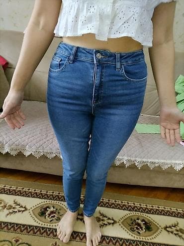 Qadın cins şalvar – skinny, göy rəng - Kəsim: dar/skinny, bədəni sıx