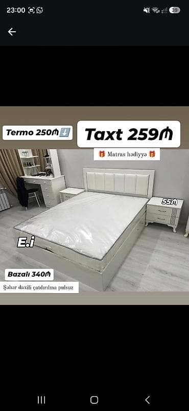 termolar: Ağ rəngli yataq otağı dəsti – müasir dizayn - Taxt: 259₼ - Bazalı — 1