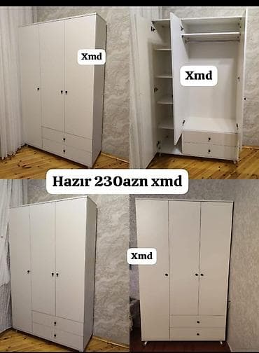 stul taxta: 3 qapılı, Siyirməli, Ağ, Taxta, Açılan, Düz dolab — 1