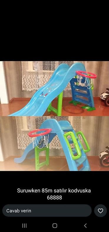 Uşaq sürüşkən komplekti - Parlaq mavi rəngdə plastik sürüşkən -