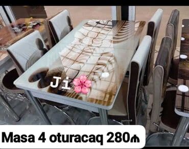 kirayə stol stul: Для кухни, Новый, Нераскладной, Прямоугольный стол, 4 стула — 34