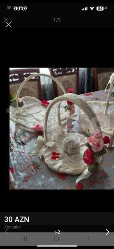 mektebli xoncasi: Xonça səbəti – zərif nikah/nişan aksessuarı - Material: krem/ağ atlas — 1