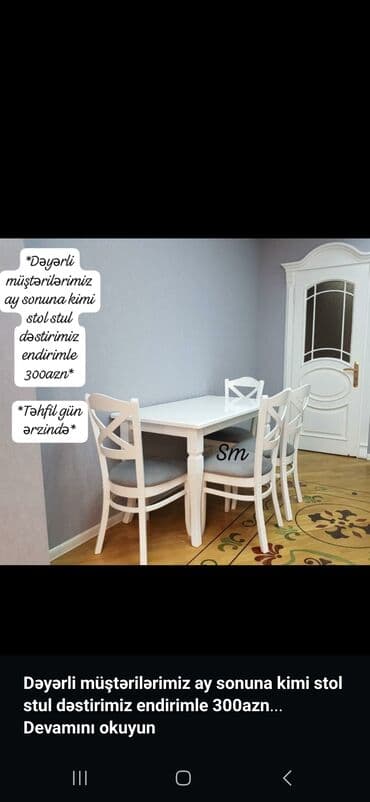 mətbəx stul: Mətbəx üçün, Yeni, Açılmayan, Dördbucaq masa, 4 stul — 3