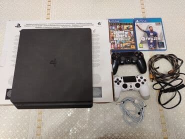 ps 4 2 ci əl: PlayStation 4 Slim komplekti - Konsol: PS4 Slim (qara), üstündə — 1