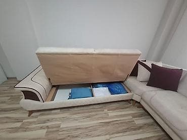 Divanlar: L formalı künc divan dəsti - Rəng: krem-bej, bənövşəyi dekor — 6