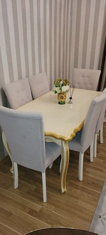 ucuz tamet: Для гостиной, Б/у, Раскладной, Прямоугольный стол, 6 стульев — 7