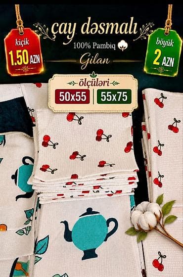 Çay dəsmalı – Gilan - Material: 100% pambıq - Ölçülər: 50x55 sm və