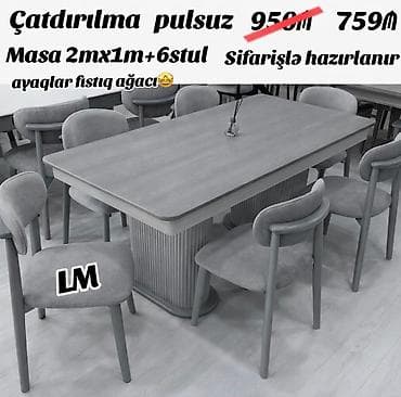 Mətbəx üçün, Açılmayan, Dördbucaq masa, 6 stul — 1