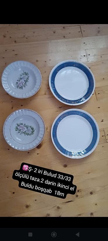 inter tekstil sumqayit: Mətbəx üçün boşqab dəsti - 2 ədəd iri bulud boşqab, ölçü: 33x33 sm - — 1