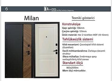 Milan giriş qapısı Texniki göstəricilər: - Konstruksiya: qapı