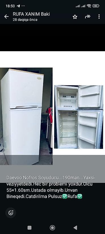 ventilyatorlar satisi: 2 qapılı Daewoo Soyuducu Satılır, rəng - Ağ — 1