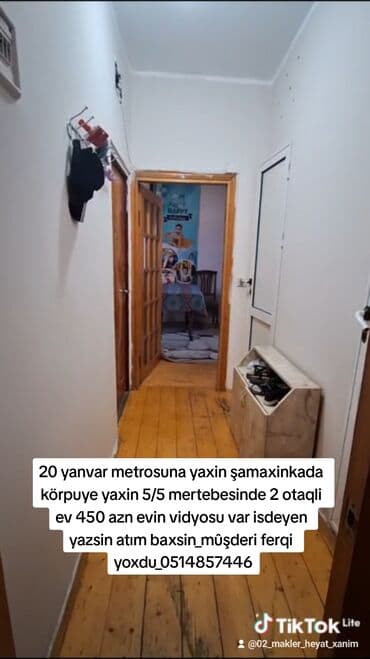 Günlük kirayə mənzillər: 20 yanvar metrosuna yaxin şamaxinkada körpuye yaxin 5/5 mertebesinde 2 — 1