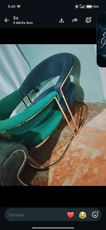 metbex stol stul: Velvet parça üzlü, qızılı metal karkaslı kreslo dəsti. - Dizayn — 1