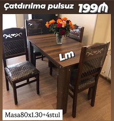 kuxna iskafi: Mətbəx üçün, Dördbucaq masa, 4 stul — 1