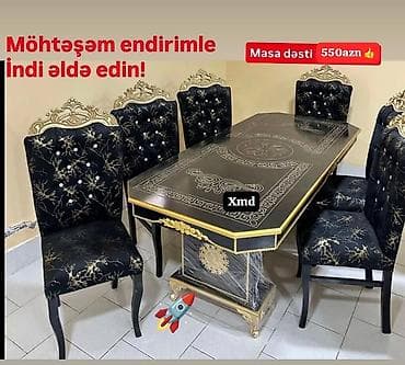 stol dəsti: Qonaq otağı üçün, Yeni, Açılmayan, Dördbucaq masa, 6 stul — 1