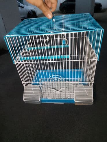 sumqayit qəfəs: Quş qəfəsi – metal konstruksiya, mavi-ağ rəngdə - Düzbucaqlı forma — 1