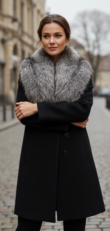 Razmer-42 Qadın palto – EURO brend - Rəng: qara - Model: düyməli