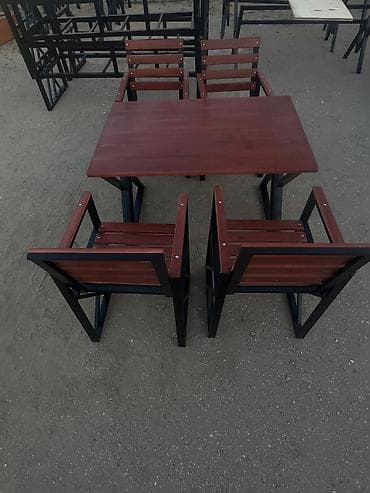 işlənmiş oturacaqlar: Dördbucaq masa, 4 stul, Açılmayan, Stullar ilə, Metal — 4
