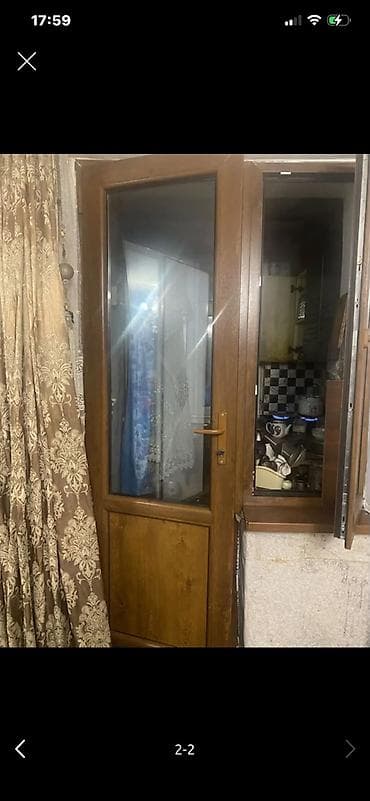 balka: Plastik (PVC) balkon qapısı və yanaşı pəncərə bloku - Rəng: ağac纹 — 4
