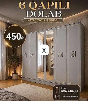 6 qapılı dolab - Material və dizayn: Zərif qızılı haşiyələrə malik — 1