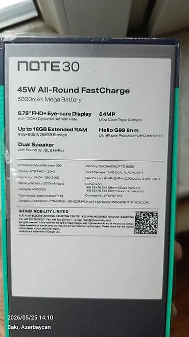 note 11 pro plus: Infinix Note 30, 256 GB, Sensor — 3