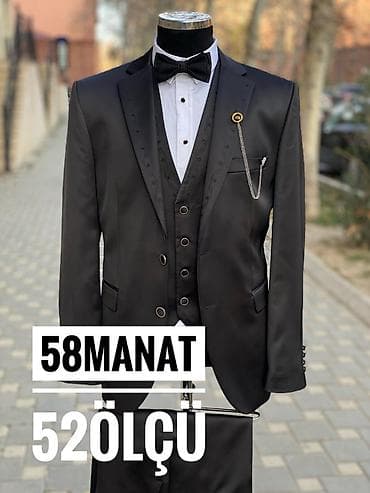 Qara klassik smoki kostyum dəsti. - Üçlü dəst: pencək, jilet və