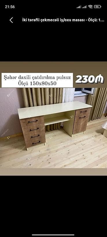 stol nədir: İki tərəfli çekmecəli iş/oxu masası - Ölçü: 150 x 80 x 50 sm - — 1