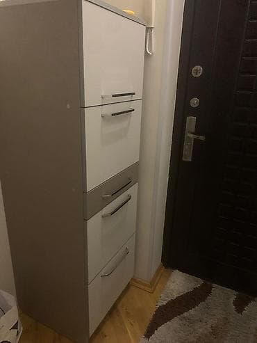 Qapı girişinə uyğun ayaqqabı dolabı - Dizayn: İki rəngli (boz korpus