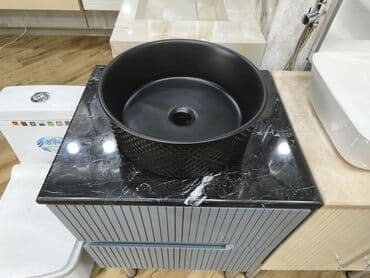 moydadır qiymətləri: Məhsul: Hamam üçün lavabo dəsti – şkaf + üst masa + qab tipli lavabo — 2