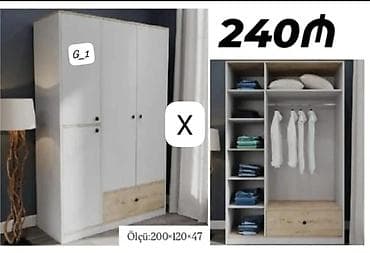 dolab ucuz: Geniş tutumlu geyim dolabı - Ölçü: 200 × 120 × 47 sm - Rəng və — 1