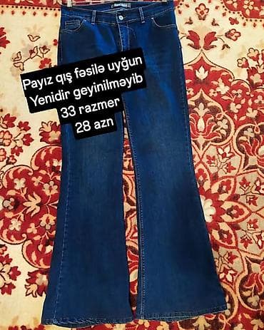 Qadınlar üçün tünd mavi cins şalvar - Mövsüm: payız-qışa uyğun - — 1