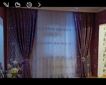 Bənövşəyi rəngli qalın pərdə və ağ tül dəsti - Dəst: 2 ədəd bənövşəyi