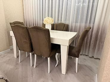 xumar: Qonaq otağı üçün, İşlənmiş, Kvadrat masa, 6 stul — 1