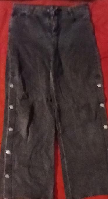 tecili satilan ucuz esyalar: Qara-boz rəngdə denim şalvar - Material: klassik denim - Rəng — 3