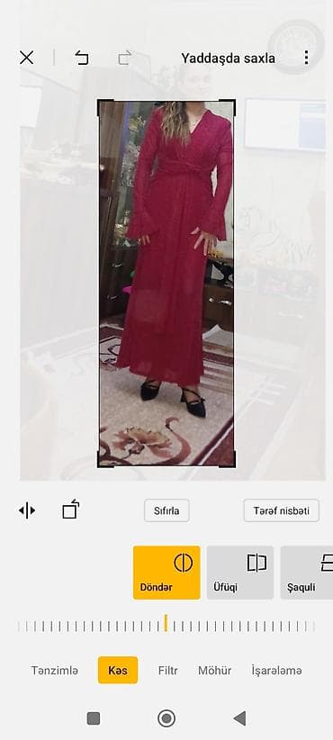 Qırmızı ziyafət/libas - Uzun, tam boy model - Parıltılı (shimmer)