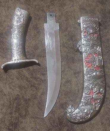 suvenir xəncər: Gümüş tonlu dekorativ xanjar və qın dəsti - Üslub: Şərq/Orta Asiya — 3