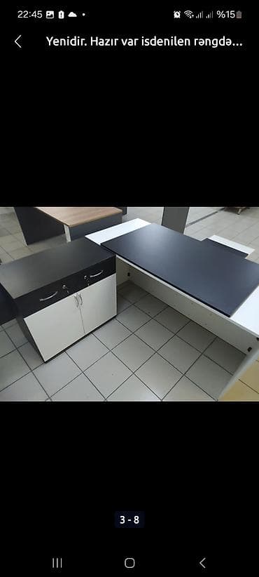 tualet dizayn: Ofis üçün L şəklində iş masası dəsti - Rəng: ağ-qara kombinasiya - — 2
