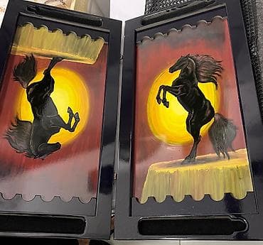 canavar ve qiz sekilleri: Əl işləri – At təsvirli lövhələr və nərd taxtası - Məhsul: Rəssam — 2