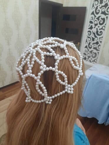 frida aksesuar sirketi: İnci bəzəkli saç şəbəkəsi - Material: parlaq, açıq rəngli süni inci — 1