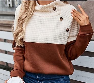 Qadınlar üçün iki rəngli sweatshirt - Dizayn: Üstdən kontrastlı