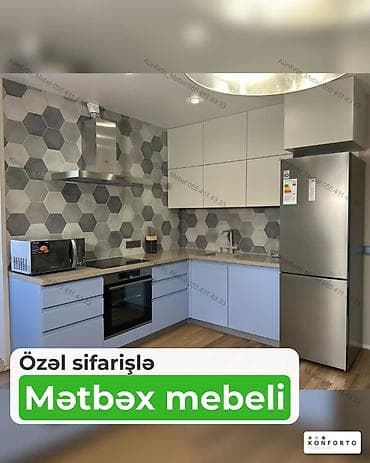 Özəl sifarişlə mətbəx mebeli – müasir L-forma dizayn - Üst modullar