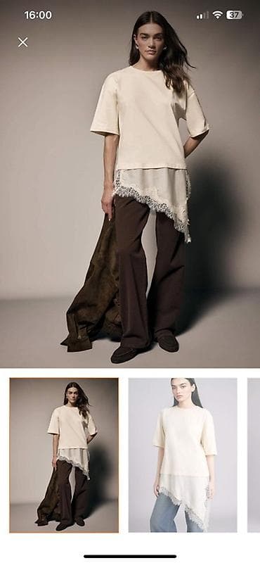 payiz donlari: Qadın bluzu – krem rəngdə, asimmetrik dizaynlı - Üst hissə: yumşaq — 1