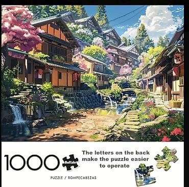 dolma sekilleri: 1000 hissəli pazl – Yapon üslublu sakit küçə və çay mənzərəsi - Hissə — 1