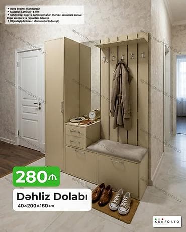skafi: Dəhliz Dolabı – 40×200×160 sm - Komplekt: şkaf qapalı bölmə — 1